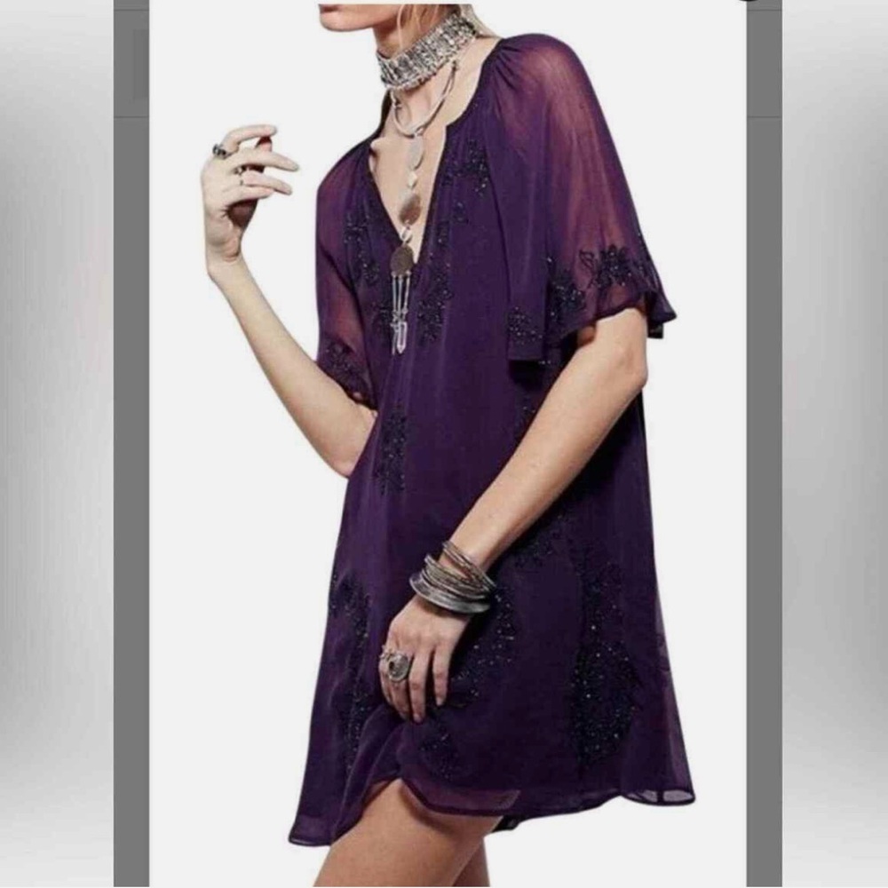 Free People | Beaded Boho Aubergine Dress